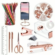 Rose Gold Acrylic Desk Organizer Set – 7-Piece Office Supply Kit