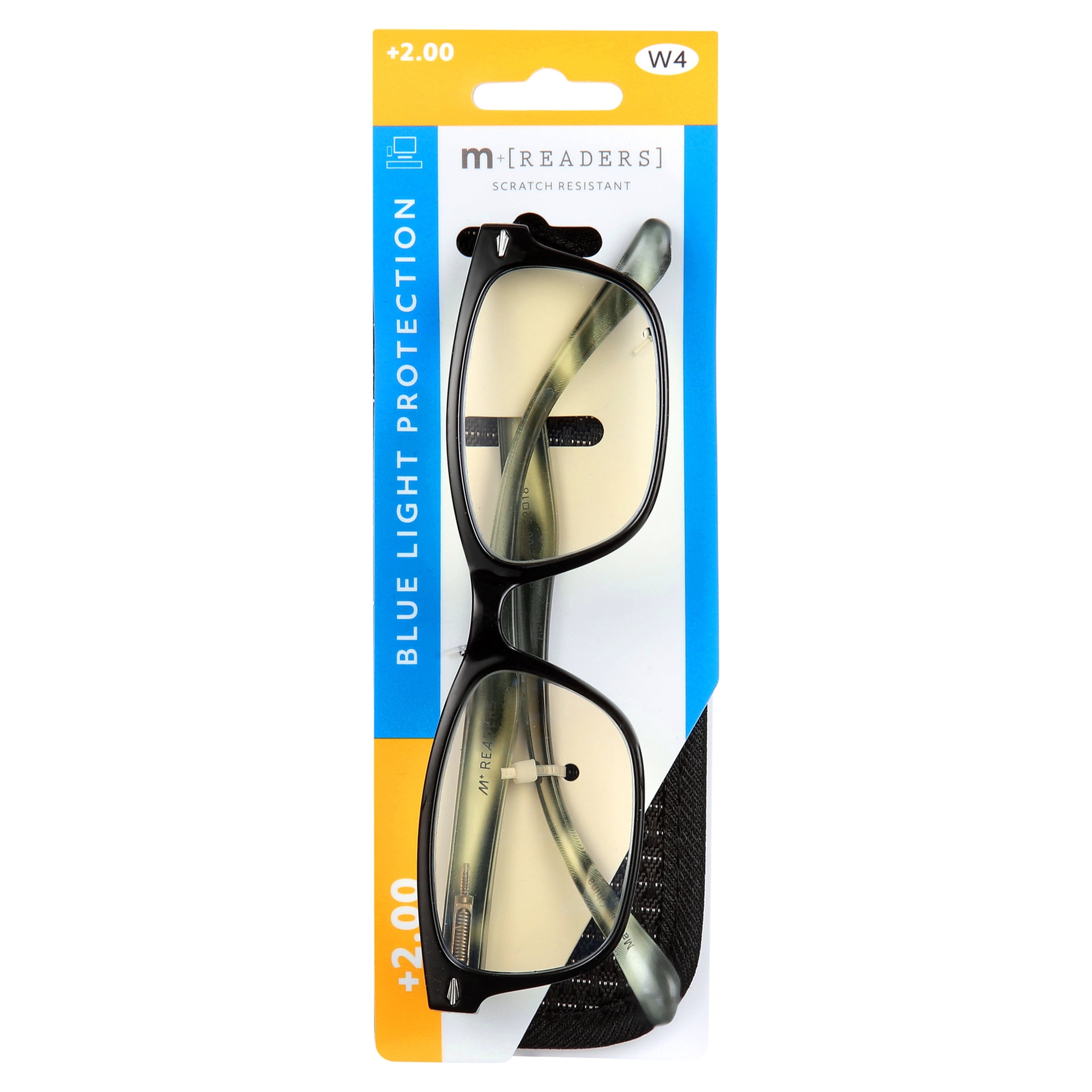 M+ Readers Adrian Black +2.00 Reading Glasses with Case