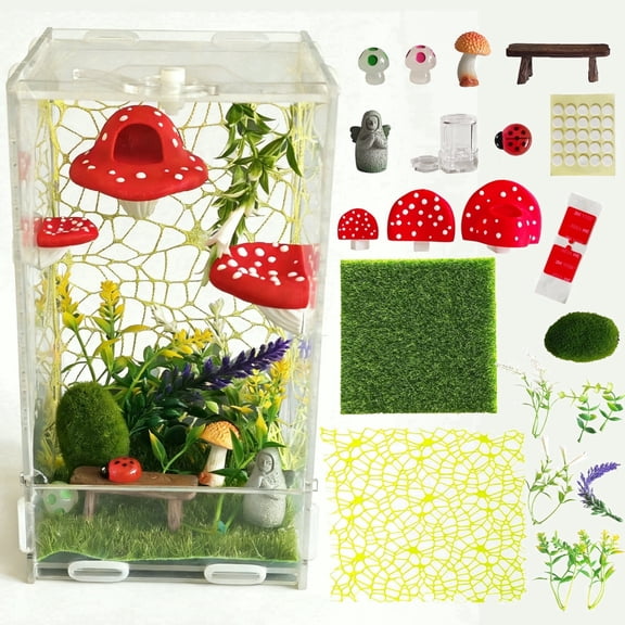 Jumping Spider Enclosure Kit,Small Reptile Terratium Glass House Accessories Set,Transparent Acrylic Insect Habitat,Snail Cage,Reptile Tank,Bug Habitat 4.33"*4.13"*7.87"