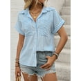 thumbnail image 3 of Button Down Crop Tops for Women Cropped Striped Shirts Dressy Casual Collared Blouses Summer Tee Top Blue M, 3 of 8