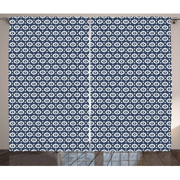 Ambesonne Ikat Curtains 2 Panel Set, Circles Dots, 108" x 90", Dark Blue White