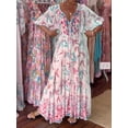 thumbnail image 4 of 2026 Women's Printed Belted Puff Sleeve Three-Quarter Sleeve Dress, 4 of 8