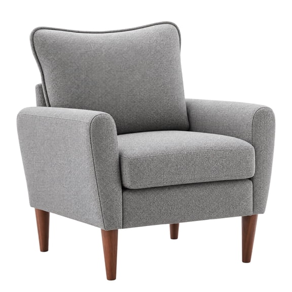 Modern Accent Chair with Spring Sponge Cushion, Reading Chair with Solid Wood Legs, Leisure Armchair for Living Room, Bedroom, Office, Grey