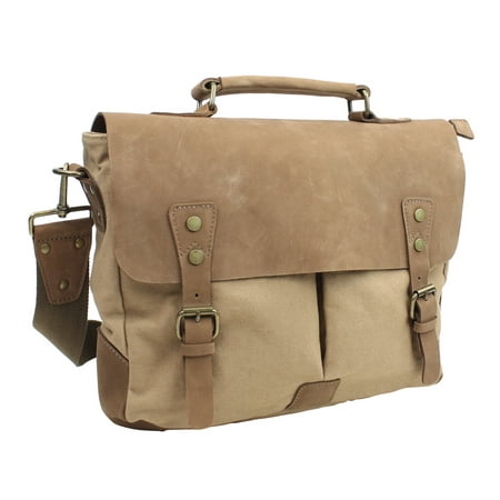 Organized Travelers Leather - Vagarant Traveler Casual Style Cowhide Leather Cotton Canvas Laptop Bag C43.KK