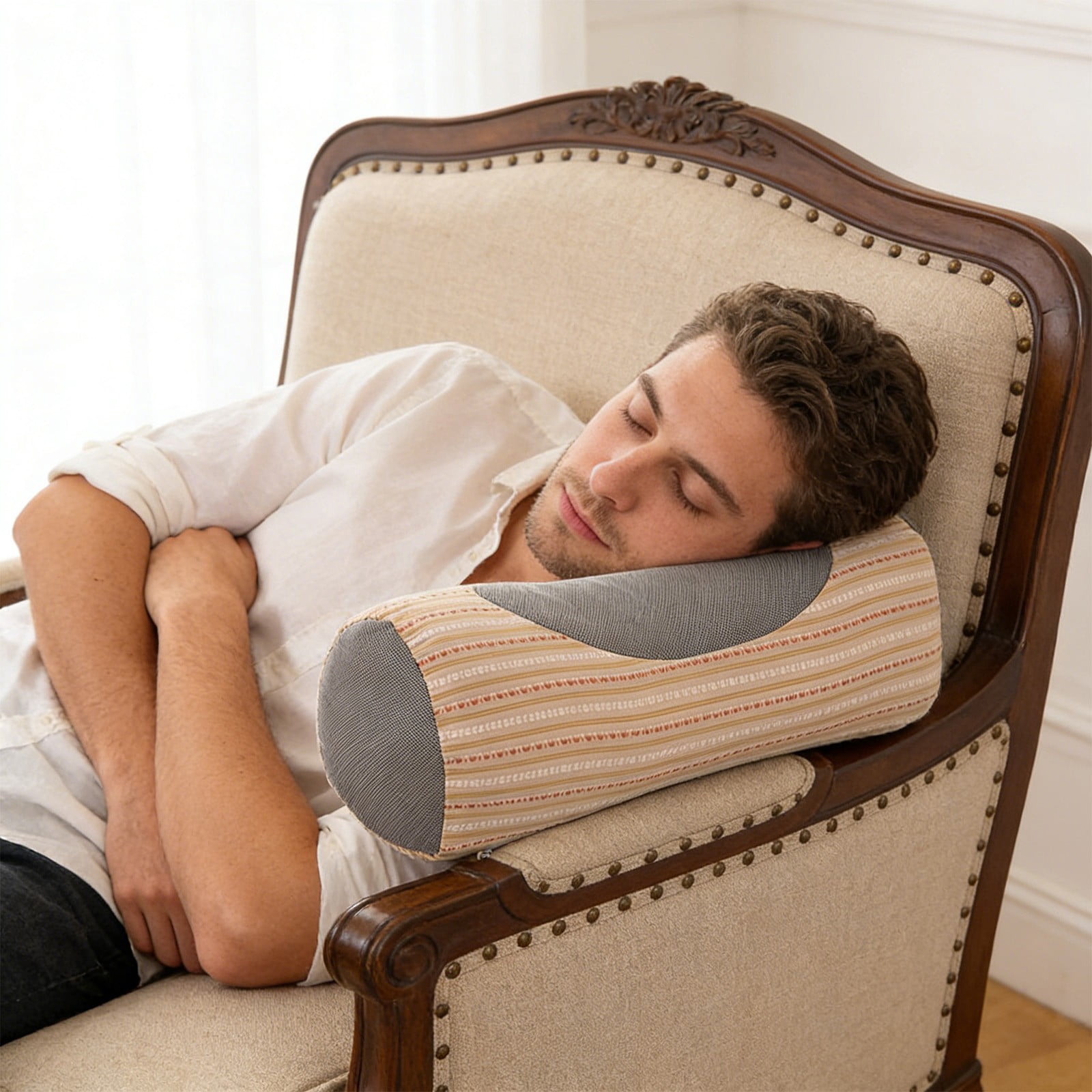 Buckwheat Cervical Neck Pillow – Adjustable Neck Roll for Sleeping, Ergonomic Neck Support Bolster for Side & Back Sleepers, Pillow for Neck Pain Relief. (18.1*7.9*5.9In Khaki)