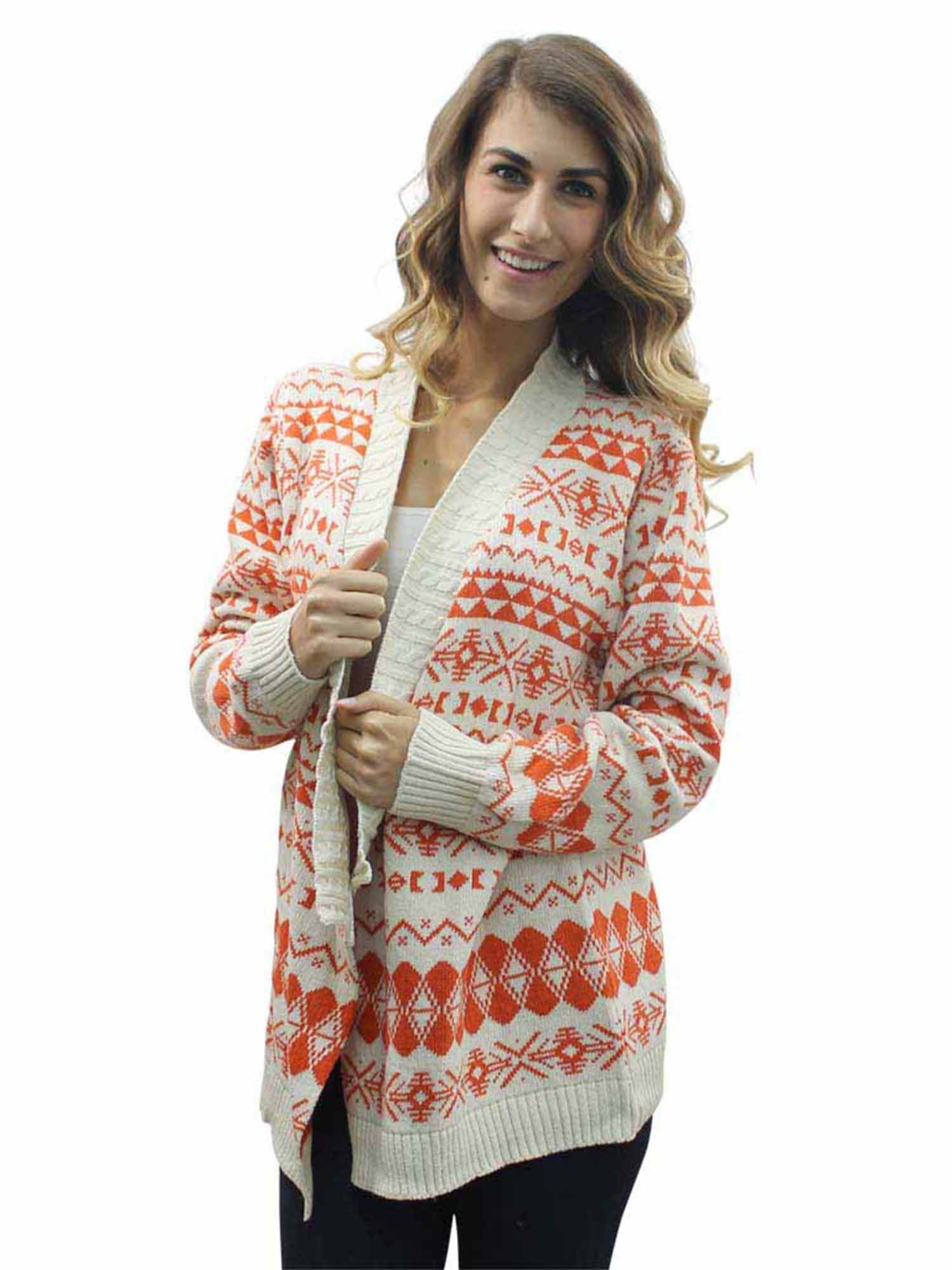 Orange Aztec Print Long Cardigan 