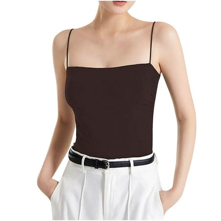 Womens Tube Top with Built In Bra Pure Cotton Tanks Spaghetti Strap Camis Slim Fit Tank Top Backless Camisoles Tummy Control Tank Solid Color Shapewear Y2K Trendy 2025