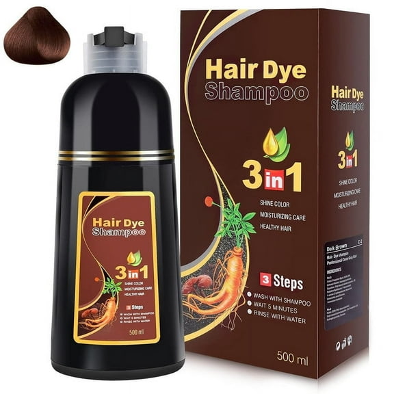 Instant 500ML Permanent Brown Hair Shampoo Organic Natural Fast Hair Dye, for Women and Men, Herbal, 3 in 1 100% Grey Cover