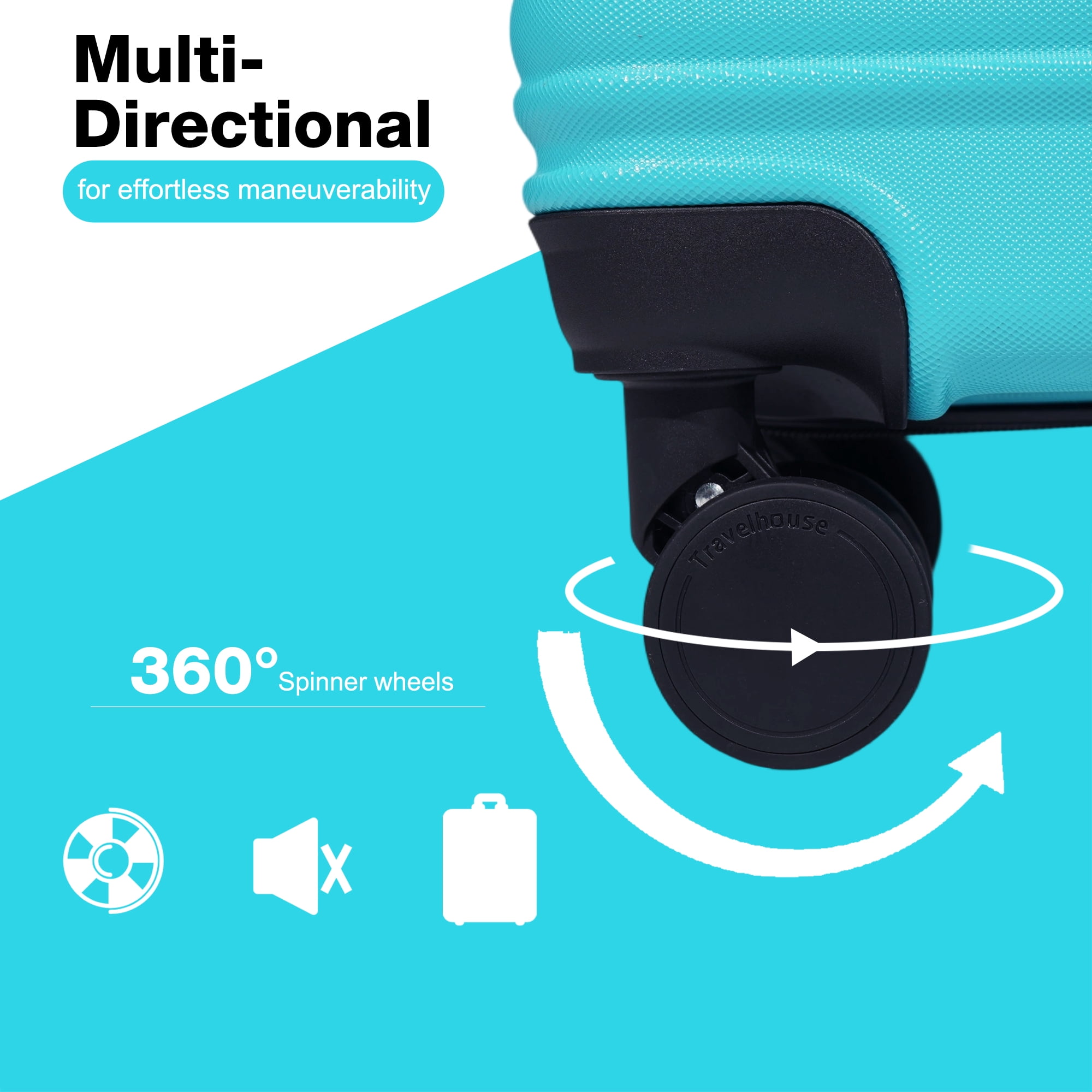 Travelhouse 20" Underseat Hard-Sided Carry-On Luggage, Spinner Wheels, ABS,Light Blue
