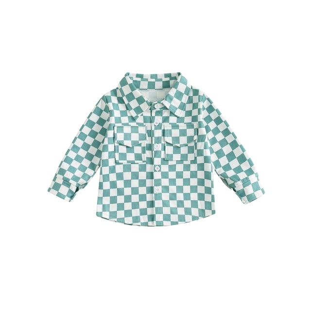 SUNSIOM Little Boy Checkerboard Jacket Casual Lapel Neck Long Sleeve Button Down Shirt with Pockets Fall Winter Clothes