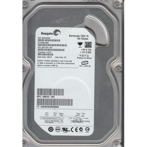ST3160815AS, 6RX, SU, PN 9CY132-021, FW 3.CHH, Seagate 160GB SATA 3.5 Hard Drive