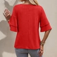 thumbnail image 4 of Womens V Neck Loose Fit T Shirt Double Layer Flounce Short Sleeve Top, 4 of 5