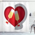thumbnail image 1 of Engagement Party Shower Curtain, Toasting Champagne Flute Glasses and Rose Buds on Dashed Heart Icon, Fabric Bathroom Set with Hooks, 69W X 75L Inches Long, Vermilion Mustard, by Ambesonne, 1 of 3
