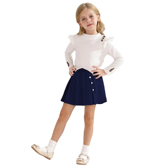 YAYUBA Girls Uniform Skirts Casual High Waist Stretchy A-Line Skirts Soft Skorts Fashion Clothes, Navy, 12-13 Years
