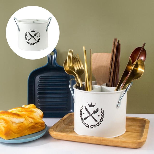 Porta cubiertos de cocina perfecl de hierro galvanizado Estante de almacenamiento Blanco marfil