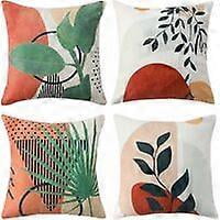 Set of 4 Decorative Pillowcase Cushion Covers for Sofa Velvet Classic Cushion Cover for Home Living Room Bedroom Leaves 45 x 45cm