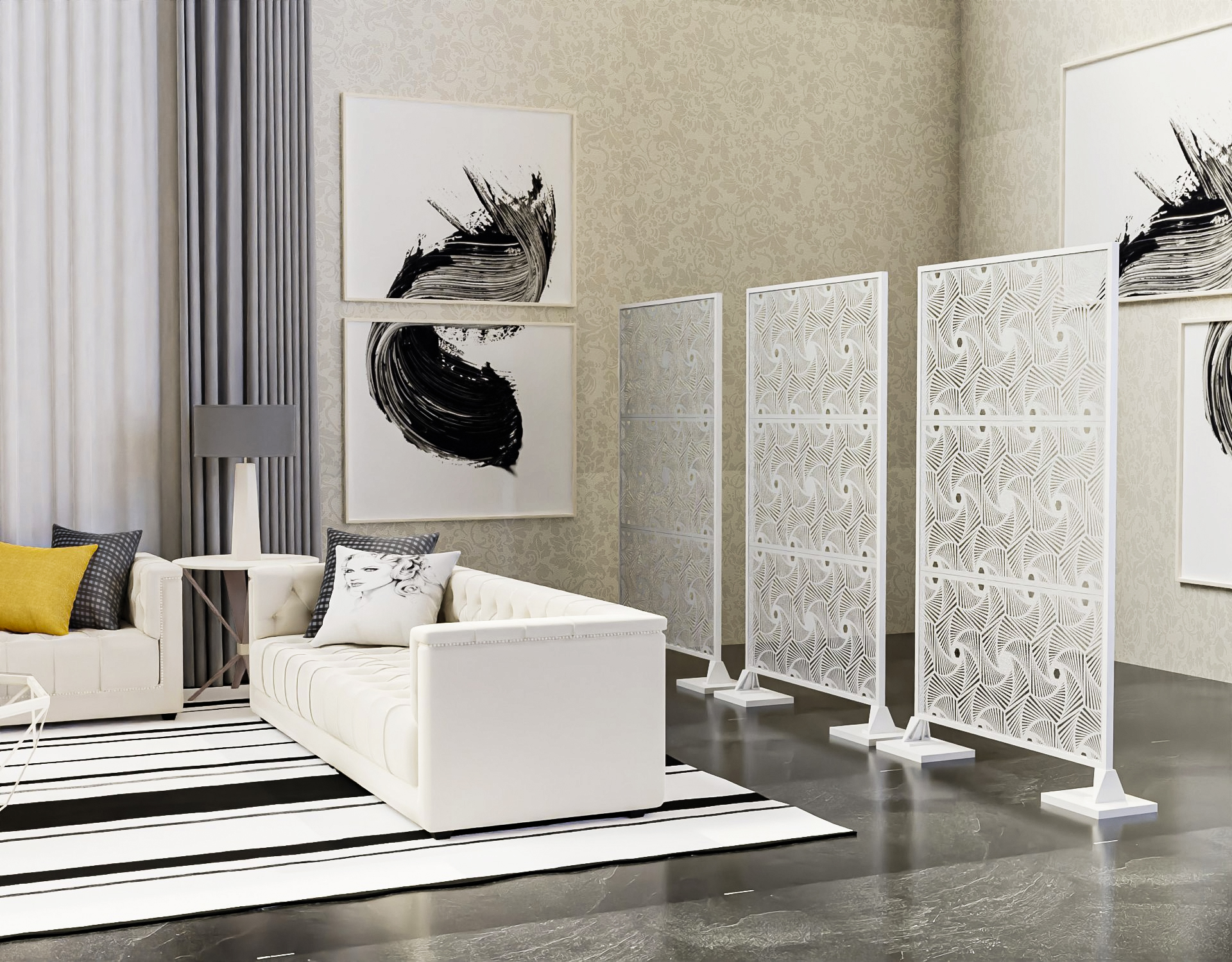 Laser Cut Metal Privacy Panel, Room divider, Privacy Screen, Metal Fencing, White color combo set(4'x6')