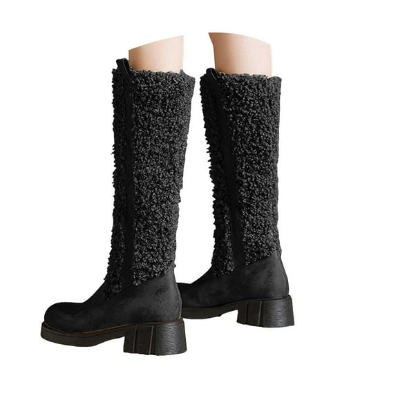 Mostsola Knee High Boots Women Warm Plush Fashion Mid Calf Boots Vintage Round Toe Dress Boot