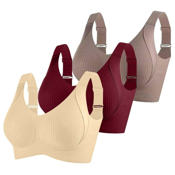 AINIYS 3 Pcs Seamless Bras for Women Full Support Wide Straps Push Up Ribbed Wireless Bra Solid Plus Size Everyday Bras Coffee XXXXL