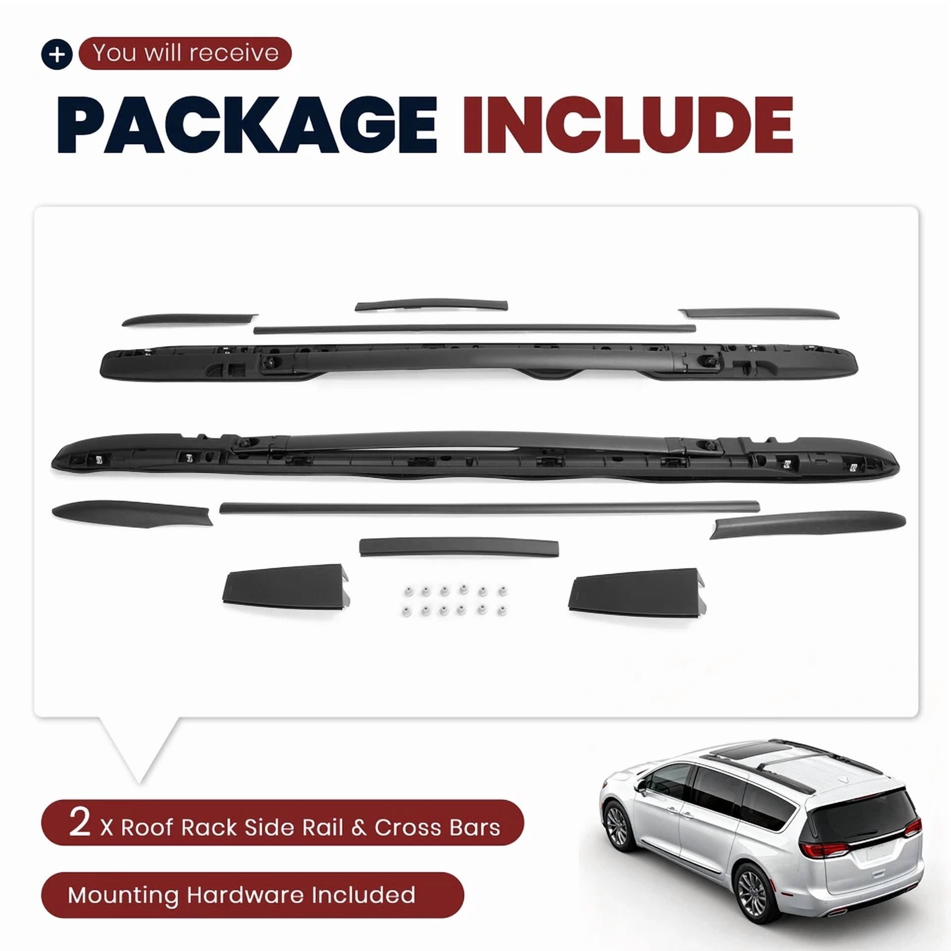 Kojem Roof Rack Side Rail & Cross Bar for 2017-2024 Chrysler Pacifica Voyager Replacement for 82214552 Roof Rail Rack Crossbars Luggage Carrier