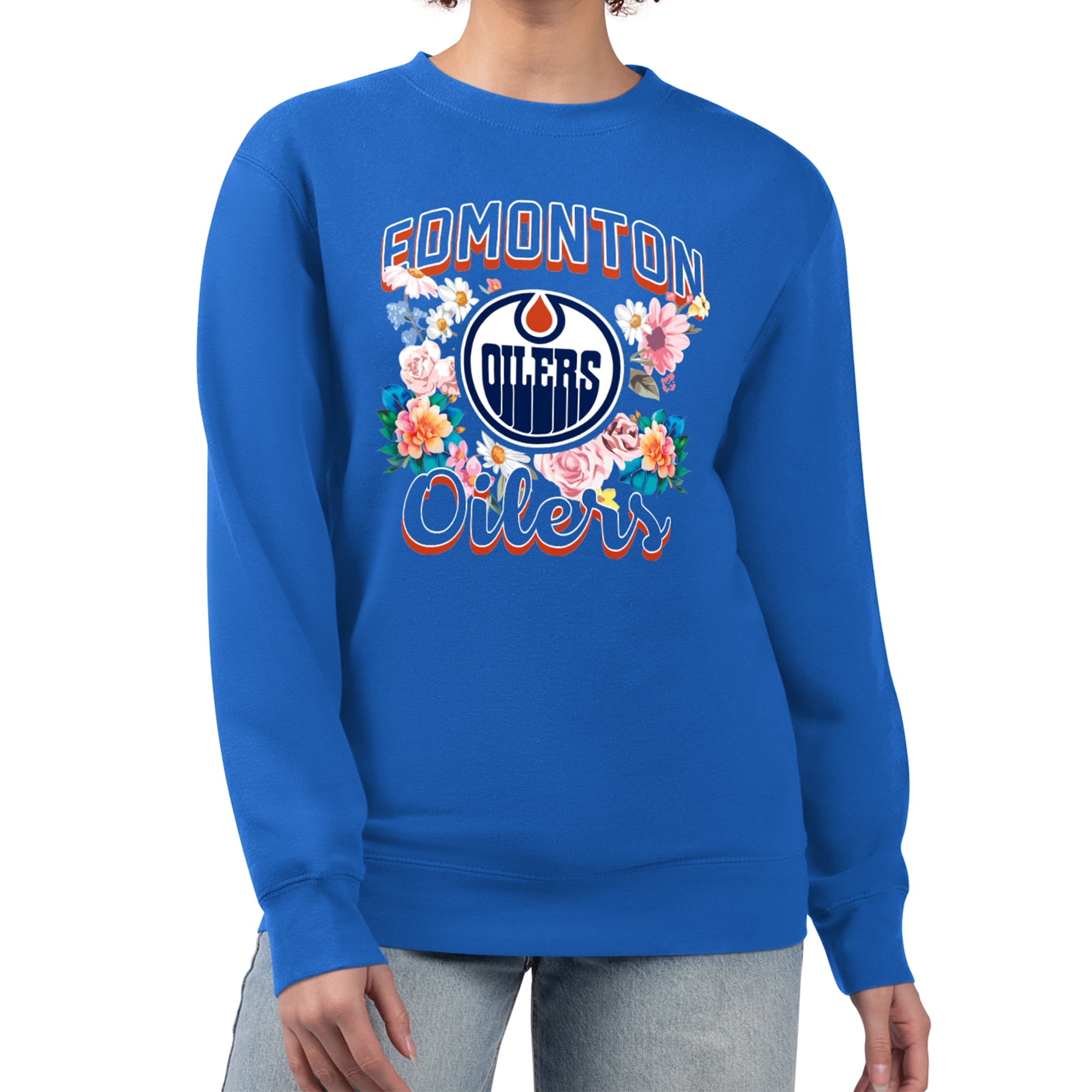 Women's G-III 4Her by Carl Banks Royal Edmonton Oilers Flower Logo Pullover Sweatshirt