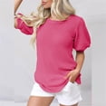 thumbnail image 6 of Inleife Womens T-Shirts Women's Fashionable Casual Solid Color Pleated Neck Short Sleeved Top Shirt Sizes Hot Pink XXL, 6 of 6