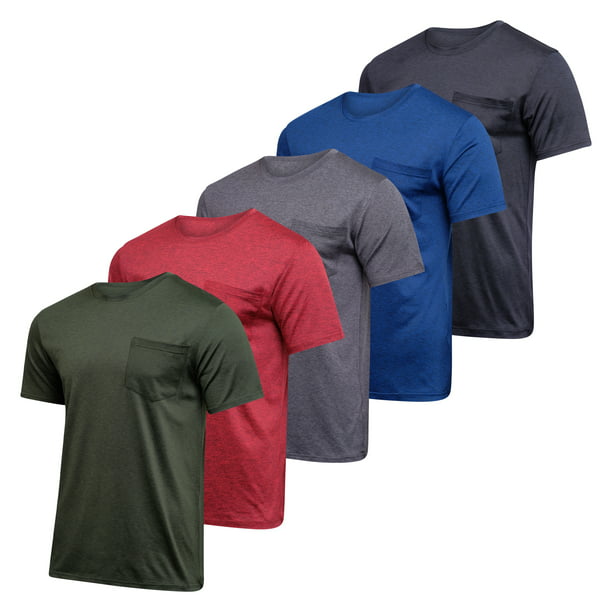 5-Pack Mens Active Dry Fit Pocket Crew Neck T-Shirt (S-3XL) - Walmart.com
