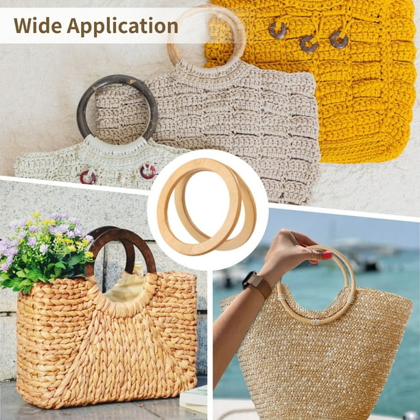 Timcorr 8 Pcs Wooden Bag Handles 4 Colors Round Purse Handle Wood Decorative Handbag Handles Replacement Handles For Crochet Bags Straw Bags Beac