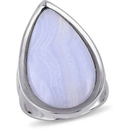 Tangelo 2 Carat T.G.W. Pear-Cut Blue Lace Agate Sterling Silver Cocktail Ring