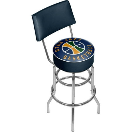 Trademark NBA Utah Jazz 40" Padded Swivel Bar Stool with Back, Chrome