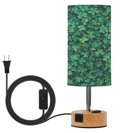 Touch Control Table Lamp with Wood Grain Metal Base 3 Color Temperature Adjustable LED Eye Caring Desk Lamp for Bedroom Study Pretty Green Four-leaf Clover