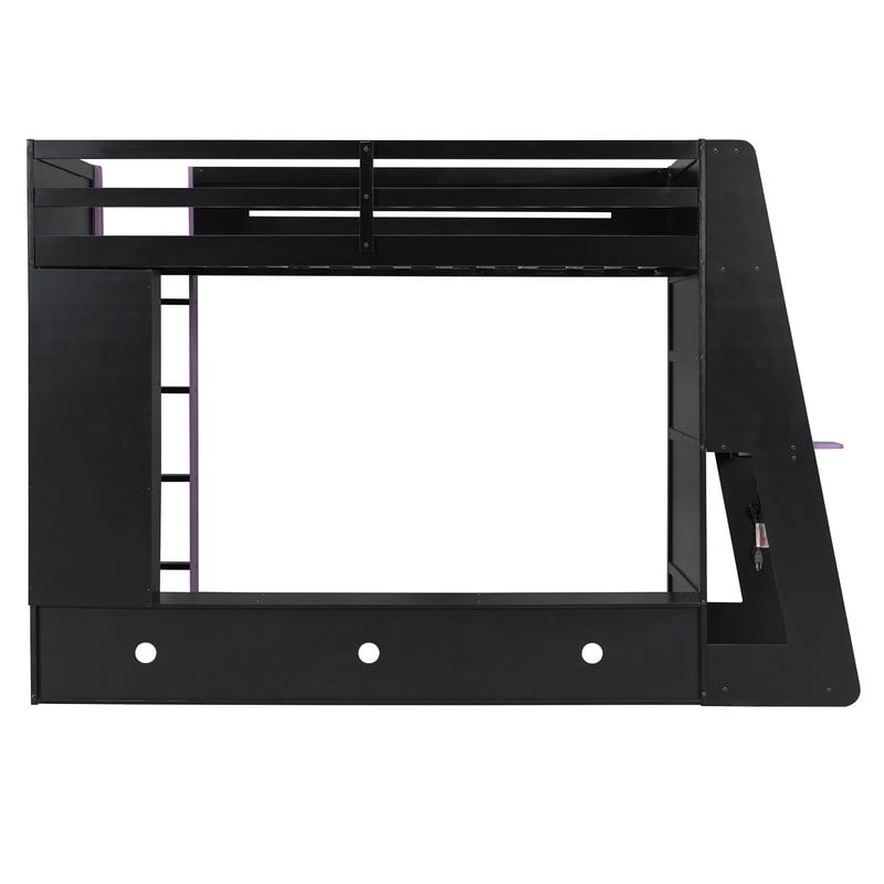 Twin Size Gaming Loft Bed with Desk and RGB LED Light, Wooden Loft Bed Frame with Workstation and Storage Shelves for Bedroom, Dorm Room