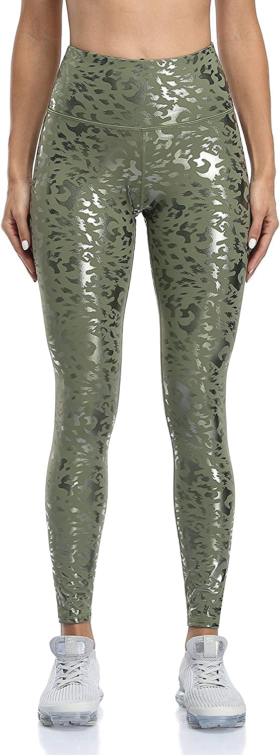 Women Faux Leather Leggings Leopard Print Liquid Shine Tummy Control Athletic Yoga Pants