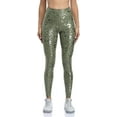 thumbnail image 6 of Women Faux Leather Leggings Leopard Print Liquid Shine Tummy Control Athletic Yoga Pants, 6 of 7