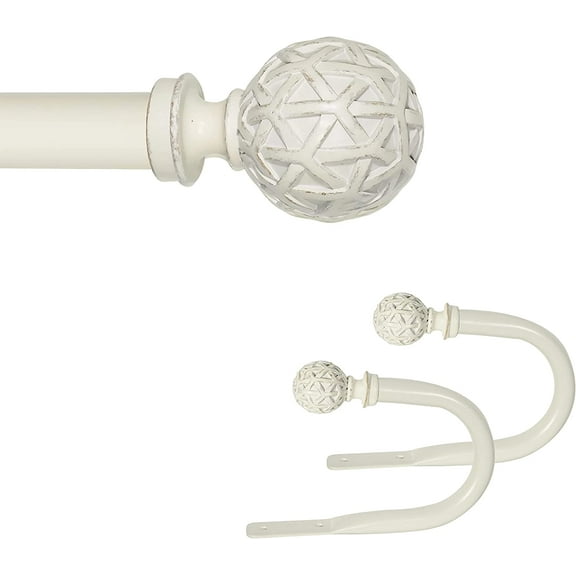 eTeckram 1" Curtain Rod with Geo Ball Finials - 28" to 48", Weathered White