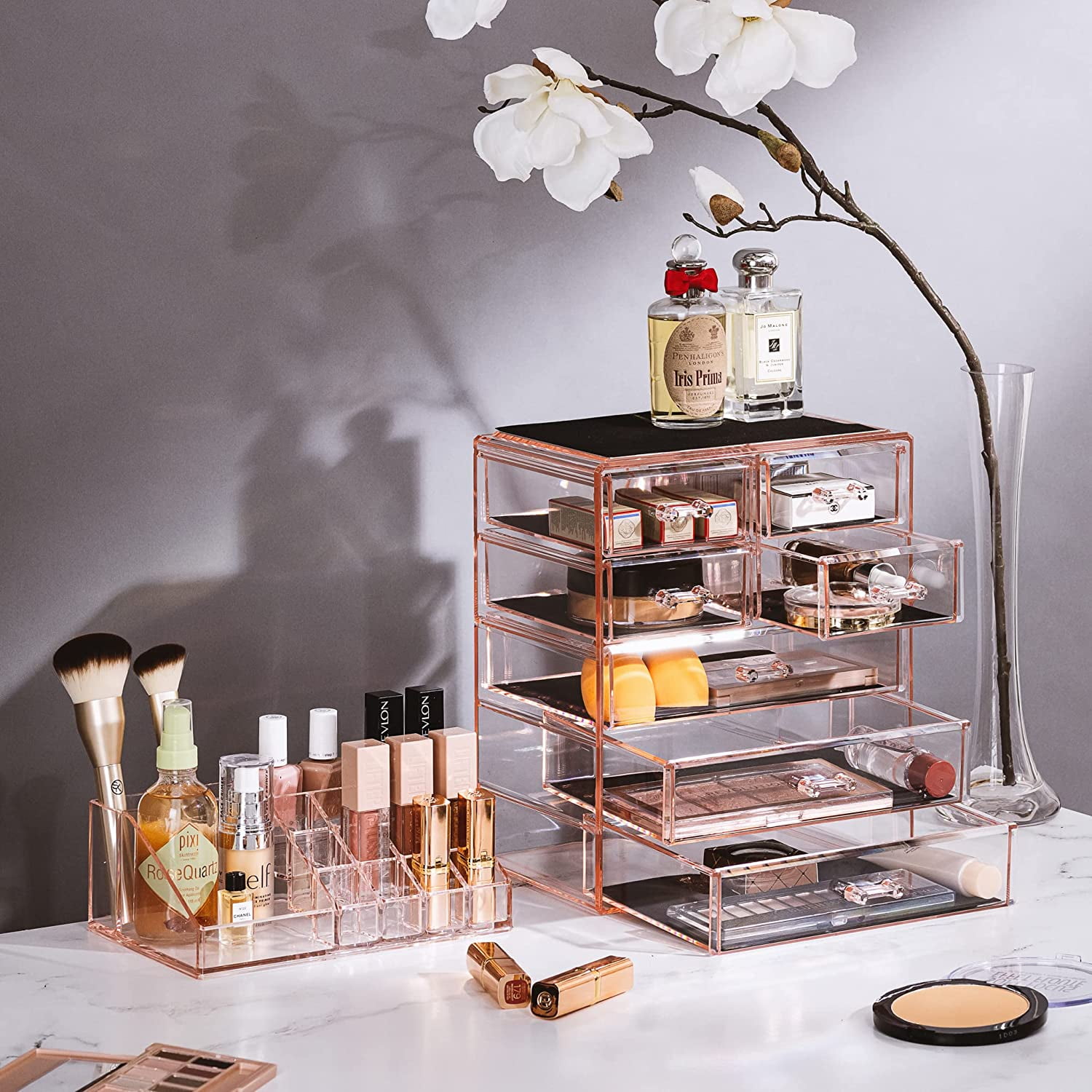 Byootique Makeup Train Case Storage Box Cosmetic Organizer w/ 2 Drawer Jewelry