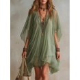 thumbnail image 3 of Women Sheer Chiffon V-Neck Flowy Tunic Dress Green, 3 of 5