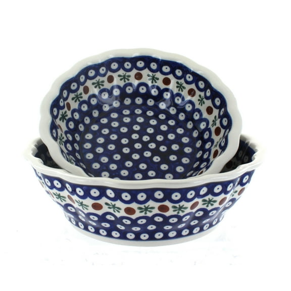 Blue Rose Polish Pottery Nature Scallop Serving Bowl Set