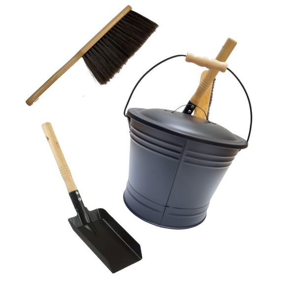 Fireproof Ashes Bucket with Shovel and Brush Cleaning Tool for Hearth Maintenance