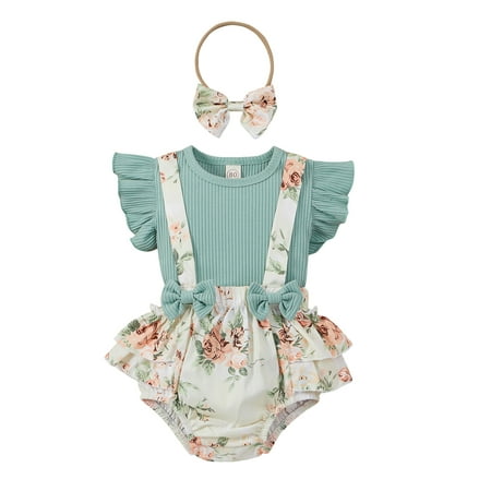 

Gwiyeopda 3PCS Newborn Baby Girls Summer Clothes Outfits Floral Jumpsuit Shorts Set