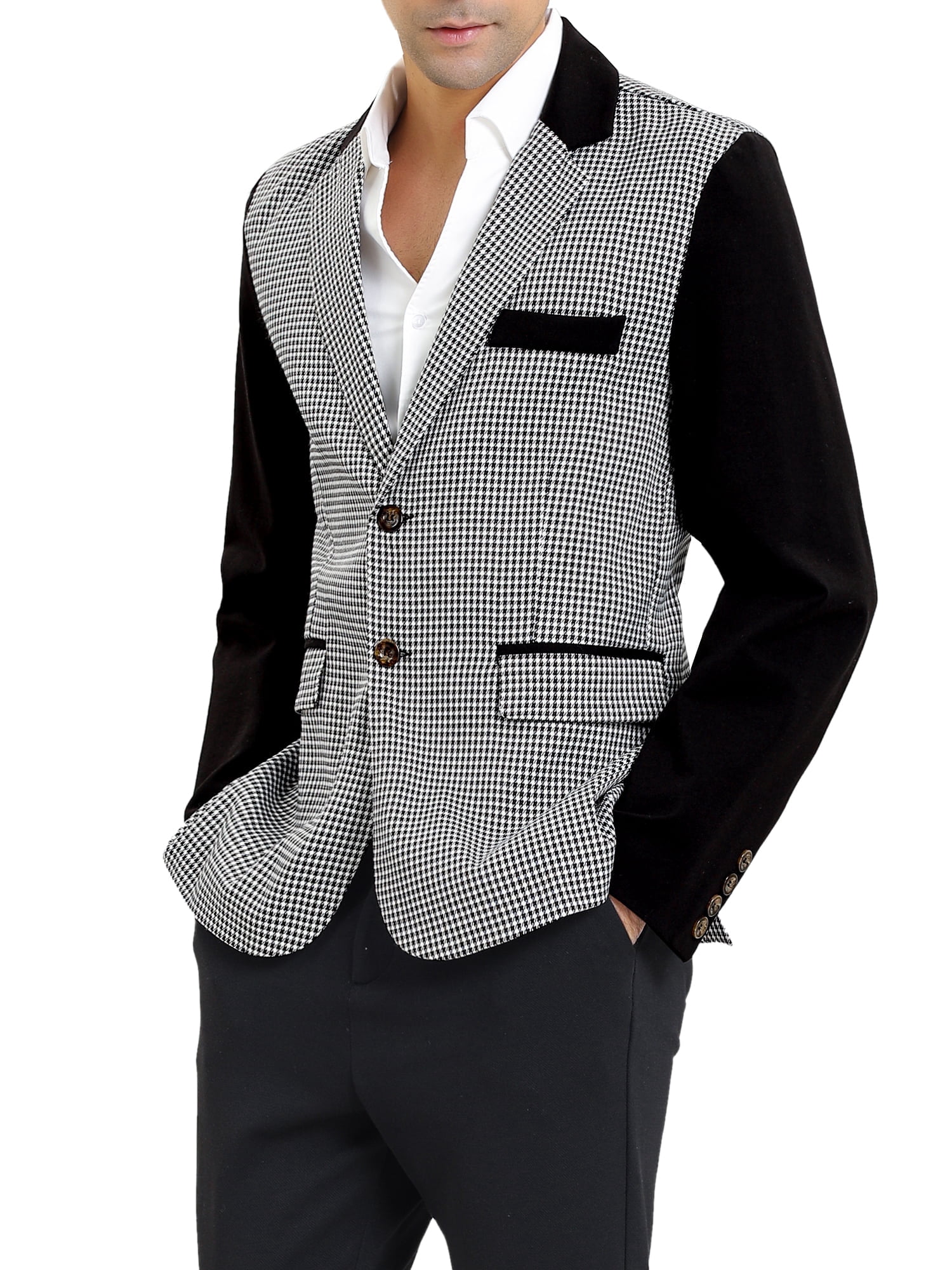 Unique Bargains Men's Button Down Slim Fit Plaid Pattern Jacket Blazer