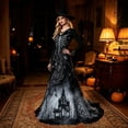 thumbnail image 6 of Women Halloween Witch Maxi Dress, Long Sleeve V Neck Lace Cuff A Line Floor Length Dress, Gothic Haunted House Printed Evening Party Dress, 6 of 6