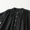 thumbnail image 4 of Fartey Cotton Linen Shirt Dress for Women Casual Button Up Crew Neck Short Sleeve Dresses Loose Flowy Solid Color Sundress Black 2XL, 4 of 8