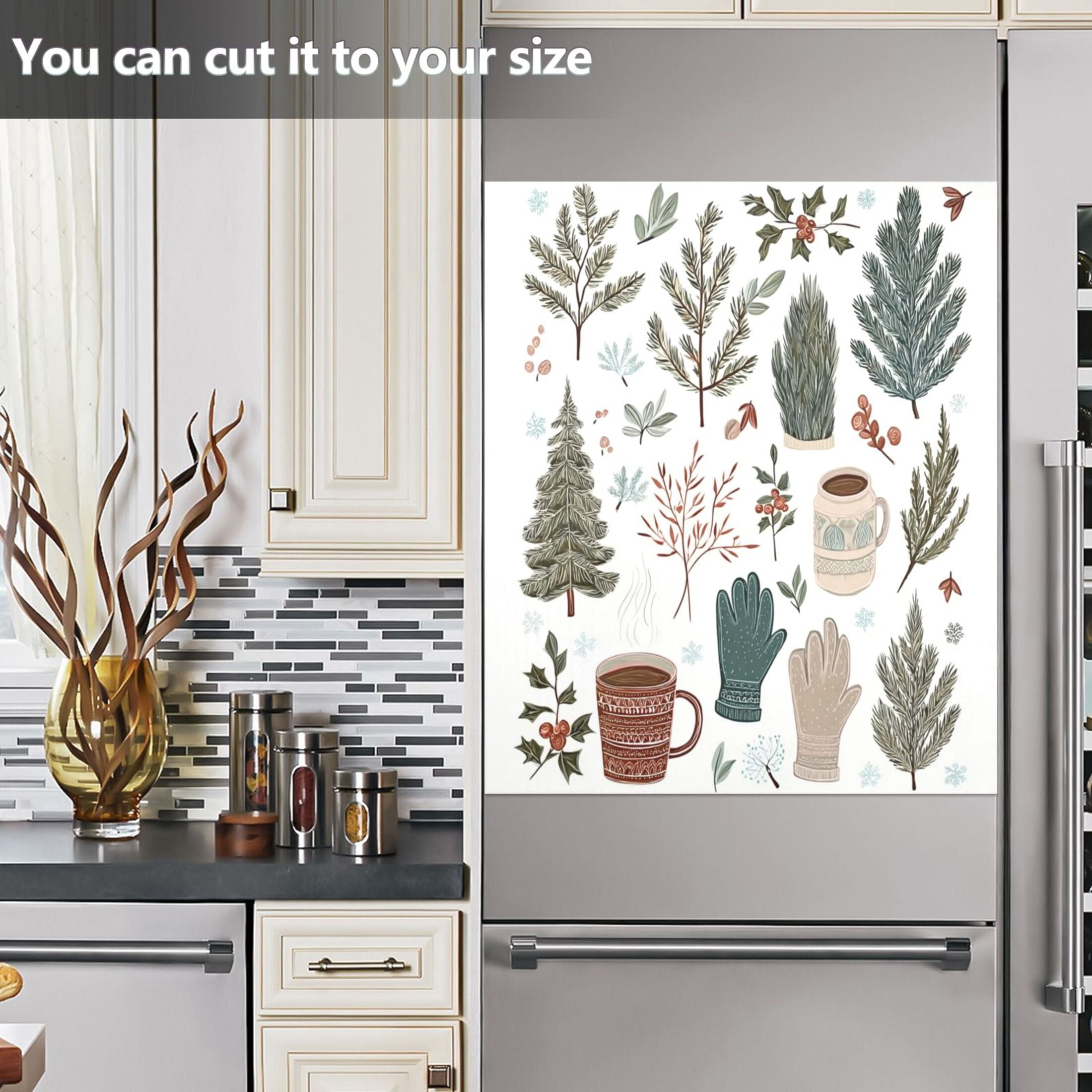 IAUYY Magnetic decorative sticker - 23x26 Inch PVC Refrigerator Decorative Cover, Removable DIY Art for Kitchen Appliances Gloves and Hot Cocoa