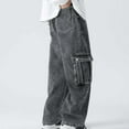 thumbnail image 7 of Luwomo Casual Jeans for Mens Cargo High Street Workwear Wide Leg Straight Leg High Waist Long Trousers Loose Fit Design with Pocket Relaxed Fit Denim Pants Grey,XL, 7 of 7