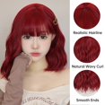 thumbnail image 3 of Pelucas Bob de onda roja corta con flequillo para mujeres blancas, peluca de cabello sintético liso, colorido, fiesta de Cosplay, resistente al calor, 3 of 4