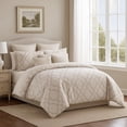 thumbnail image 6 of Benjara 9pc Queen Size Comforter Set with Quatrefoil Prints- White Polyester, 6 of 7