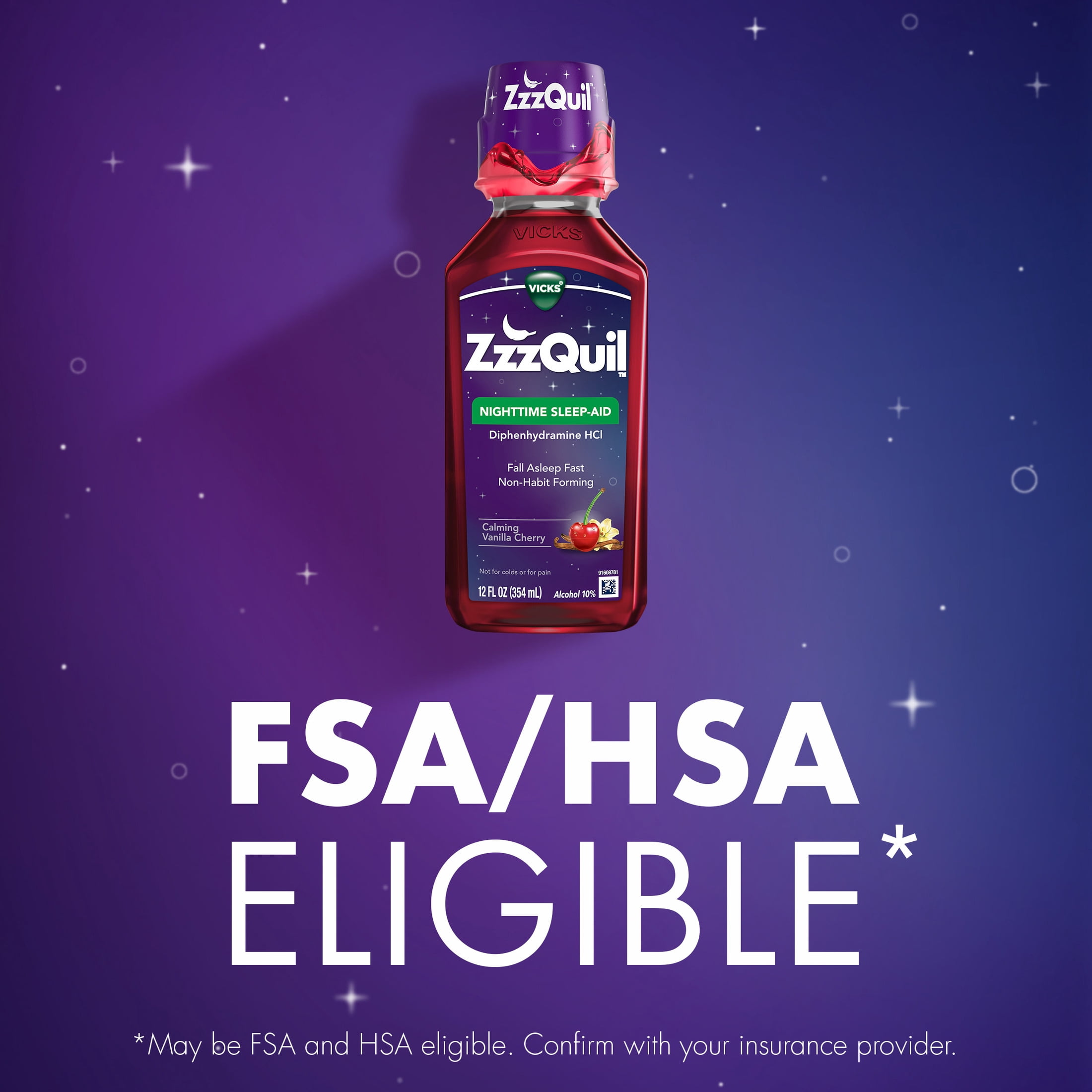 ZzzQuil Liquid Sleep Aid, Diphenhydramine 50mg HCl, Vanilla Cherry Flavored, 2 Pack, 24 fl oz