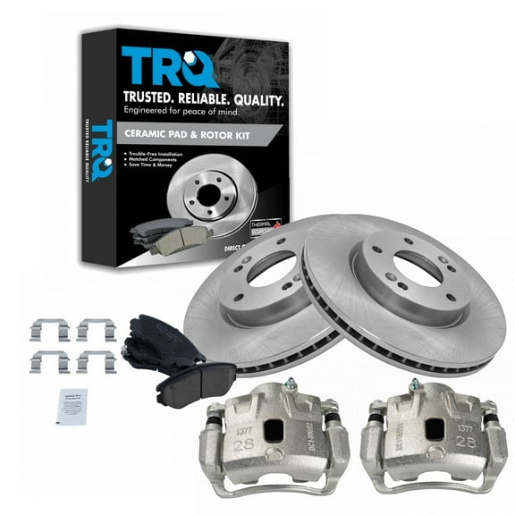 TRQ Front Brake Pad & Rotor Kit Brake Caliper Brake Pads Brake Rotor Ceramic Vented Fits Select 2005-2009 Hyundai Tucson 2005-2010 Kia Sportage
