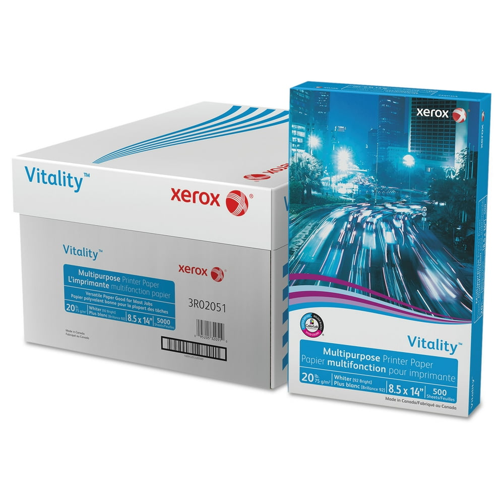 Xerox Vitality Multipurpose Printer Paper, 8 1/2 x 14, White, 5,000